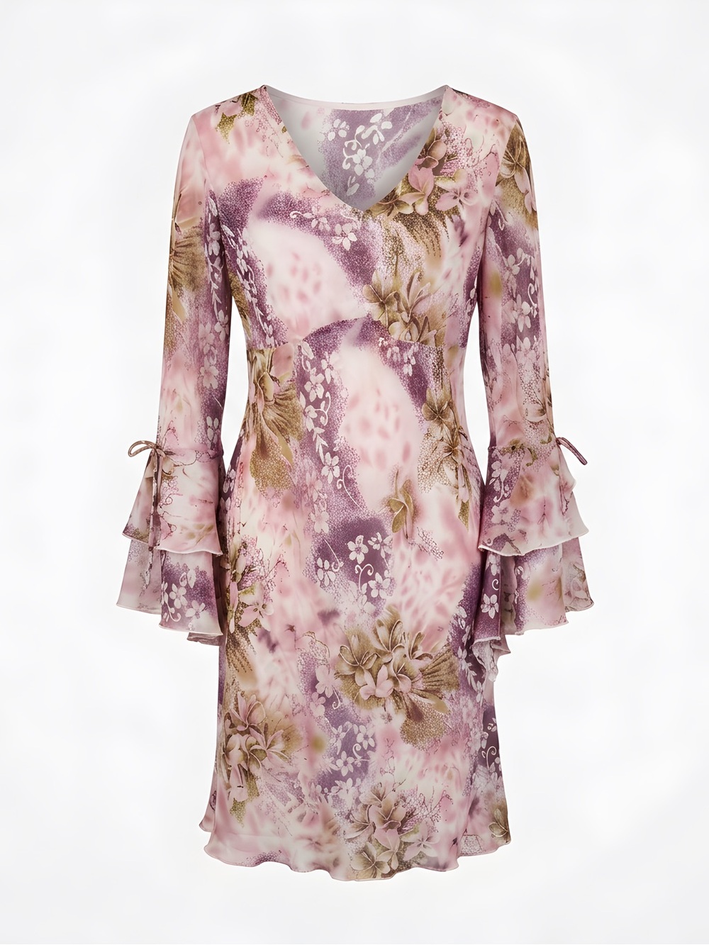 Mint Julep Floral V-Neck Long-Sleeve Dress in Pink & Mauve